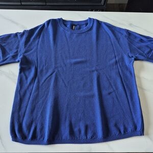 Women's Cobalt Blue Crewneck Textured Knit Sweater